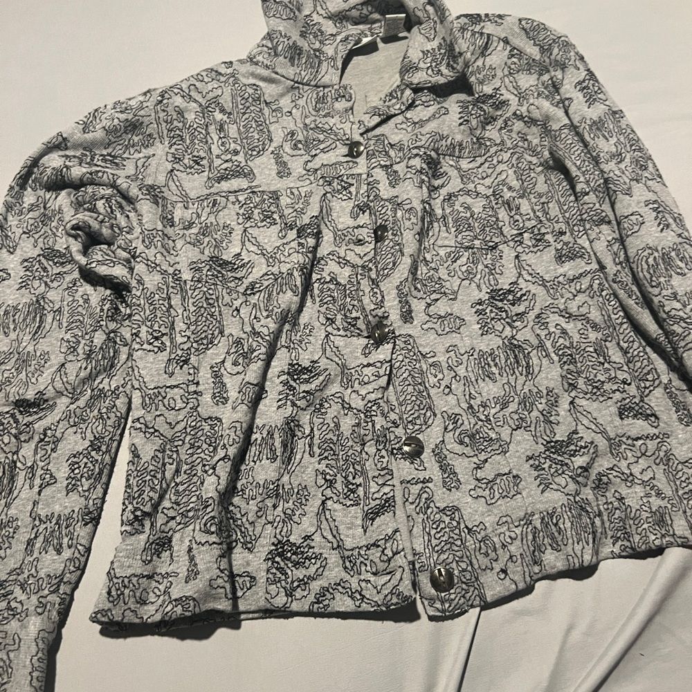 Chicos Gray Patterned Button-Up Jacket Size 1 - image 5